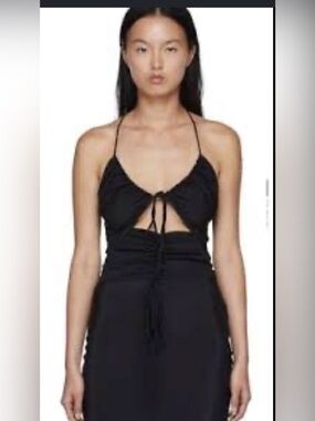 NWT Christopher Esber Ruched Disconnect black matte jersey knit halter top
